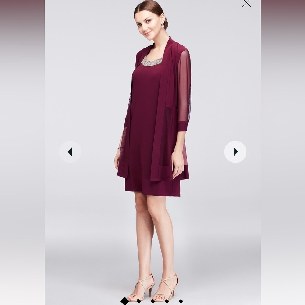 R & M Richards NWT 2PC Plum Party Sheath Dress with Sheer Jacket, Size 4